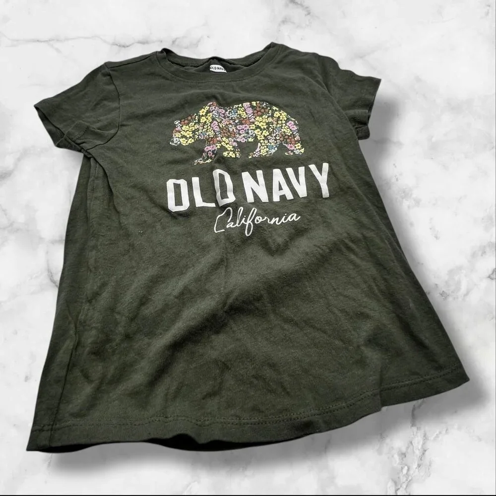 Old Navy Toddler 3T Green Short Sleeve Shirt With Floral Bear & California Print
